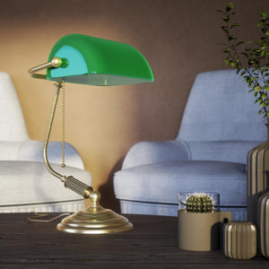 Banker’s lamp in brass with green shade, perfect for offices, studies, and classic interiors by Ghidini 1849 - Finish: OBV Bronze Satin Light Brass