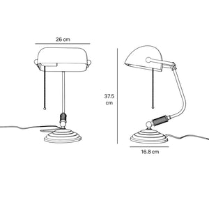 Banker’s lamp in brass with green shade, perfect for offices, studies, and classic interiors by Ghidini 1849