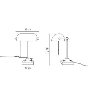 Vintage brass banker’s lamp with green shade, retro design perfect for desks and elegant offices by Ghidini 1849