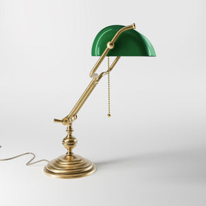 Adjustable brass Banker’s Lamp with green glass shade, classic design for office or study by Ghidini 1849 - Finish: OBS Bronze Satin Brass