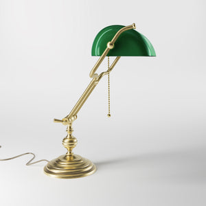 Adjustable brass Banker’s Lamp with green glass shade, classic design for office or study by Ghidini 1849 - Finish: OBV Bronze Satin Light Brass