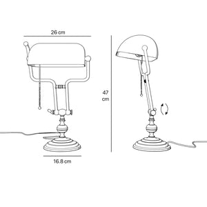 Adjustable brass Banker’s Lamp with green glass shade, classic design for office or study by Ghidini 1849