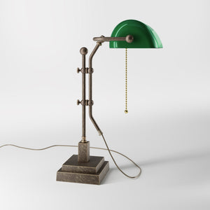 Churchill Adjustable Brass Lamp, Green Shade, For Study And Office by Ghidini 1849 - Finish: OAS Antique Brass