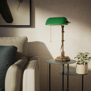 Churchill Adjustable Brass Lamp, Green Shade, For Study And Office by Ghidini 1849 - Finish: OAS Antique Brass