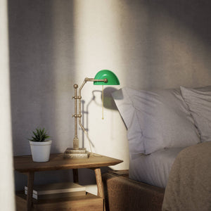 Churchill Adjustable Brass Lamp, Green Shade, For Study And Office by Ghidini 1849 - Finish: OAS Antique Brass