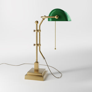 Churchill Adjustable Brass Lamp, Green Shade, For Study And Office by Ghidini 1849 - Finish: OBS Bronze Satin Brass