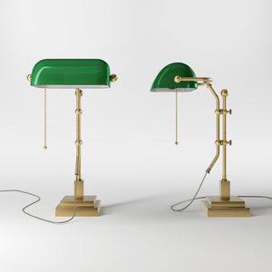 Churchill Adjustable Brass Lamp, Green Shade, For Study And Office by Ghidini 1849 - Finish: OBS Bronze Satin Brass
