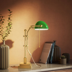 Churchill Adjustable Brass Lamp, Green Shade, For Study And Office by Ghidini 1849 - Finish: OBS Bronze Satin Brass