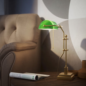 Churchill Adjustable Brass Lamp, Green Shade, For Study And Office by Ghidini 1849 - Finish: OBS Bronze Satin Brass