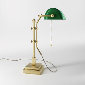 Churchill Adjustable Brass Lamp, Green Shade, For Study And Office by Ghidini 1849 - Finish: OBV Bronze Satin Light Brass