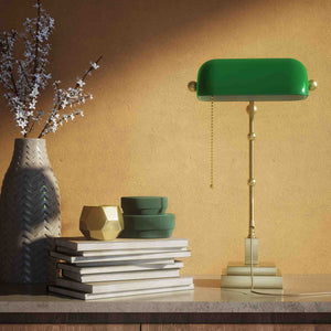 Churchill Adjustable Brass Lamp, Green Shade, For Study And Office by Ghidini 1849 - Finish: OBV Bronze Satin Light Brass