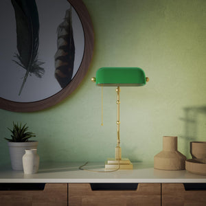 Churchill Adjustable Brass Lamp, Green Shade, For Study And Office by Ghidini 1849 - Finish: OBV Bronze Satin Light Brass