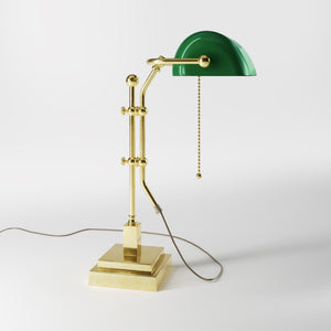 Churchill Adjustable Brass Lamp, Green Shade, For Study And Office by Ghidini 1849 - Finish: OLV Polished Brass