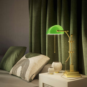 Churchill Adjustable Brass Lamp, Green Shade, For Study And Office by Ghidini 1849 - Finish: OLV Polished Brass