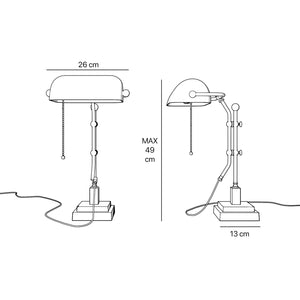 Churchill Adjustable Brass Lamp, Green Shade, For Study And Office by Ghidini 1849