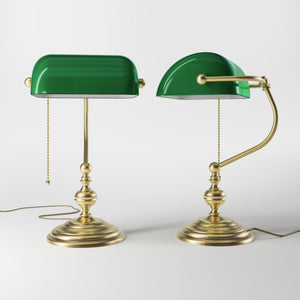 Banker’s lamp in brass with fixed green shade, classic style, perfect for offices and libraries by Ghidini 1849 - OBV Bronze Satin Light Brass