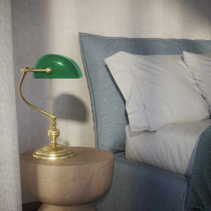 Banker’s lamp in brass with fixed green shade, classic style, perfect for offices and libraries by Ghidini 1849 - OBV Bronze Satin Light Brass