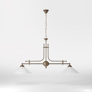 Billiard chandelier in brass with white glass shades, ideal for billiard tables and elegant spaces by Ghidini 1849 - Finish: OAS Antique Brass