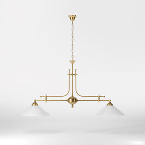 Billiard chandelier in brass with white glass shades, ideal for billiard tables and elegant spaces by Ghidini 1849 - Finish: OBS Bronze Satin Brass
