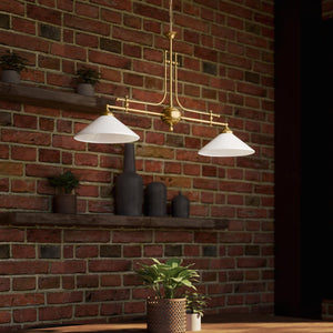 Billiard chandelier in brass with white glass shades, ideal for billiard tables and elegant spaces by Ghidini 1849 - Finish: OBS Bronze Satin Brass