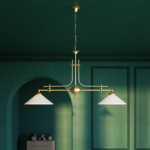 Billiard chandelier in brass with white glass shades, ideal for billiard tables and elegant spaces by Ghidini 1849 - Finish: OBS Bronze Satin Brass