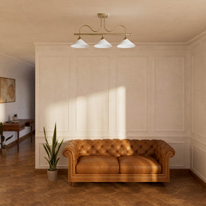Brass ceiling lamp with three white glass shades by Ghidini 1849 - Finish: OBS Bronze Satin Brass