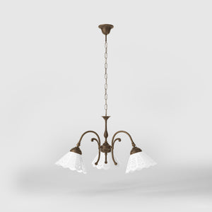 Liberty style pendant lamp with three pierced ceramic shades, decorative brass arms and adjustable joints by Ghidini 1849 - Finish: OAS Antique Brass