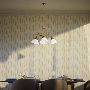 Liberty style pendant lamp with three pierced ceramic shades, decorative brass arms and adjustable joints by Ghidini 1849 - Finish: OAS Antique Brass