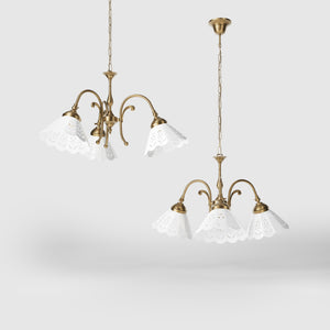 Liberty style pendant lamp with three pierced ceramic shades, decorative brass arms and adjustable joints by Ghidini 1849 - Finish: OBS Bronze Satin Brass