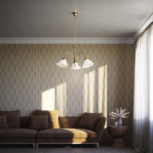 Liberty style pendant lamp with three pierced ceramic shades, decorative brass arms and adjustable joints by Ghidini 1849 - Finish: OLV Polished Brass