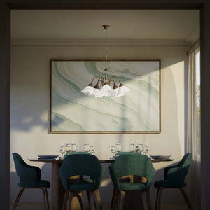 Liberty style chandelier with five pierced ceramic shades, decorative brass structure and adjustable joints by Ghidini 1849 - Finish: OAS Antique Brass