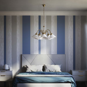 Liberty style chandelier with five pierced ceramic shades, decorative brass structure and adjustable joints by Ghidini 1849 - Finish: OBS Bronze Satin Brass