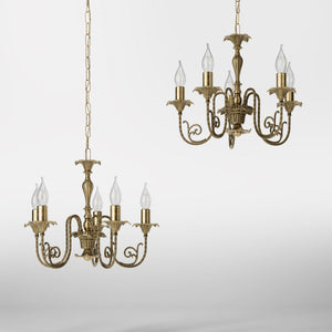 Classic brass chandelier with 5 ornate arms, Louis XV style, ideal for elegant interiors by Ghidini 1849 - Finish: OBS Bronze Satin Brass