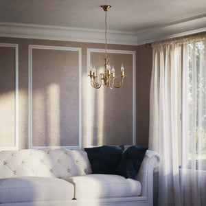 Classic brass chandelier with 5 ornate arms, Louis XV style, ideal for elegant interiors by Ghidini 1849 - Finish: OBS Bronze Satin Brass