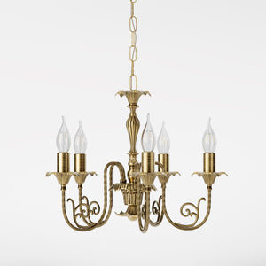 Classic brass chandelier with 5 ornate arms, Louis XV style, ideal for elegant interiors by Ghidini 1849 - Finish: OBS Bronze Satin Brass