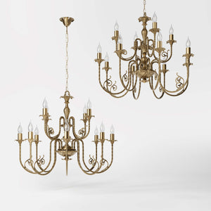 Brass chandelier with 12 arms, Baroque-inspired Louis XV style, ornate details by Ghidini 1849 - Finish: OBS Bronze Satin Brass