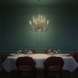 Brass chandelier with 12 arms, Baroque-inspired Louis XV style, ornate details by Ghidini 1849 - Finish: OBS Bronze Satin Brass