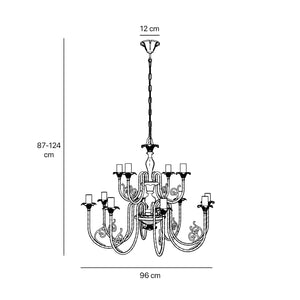 Brass chandelier with 12 arms, Baroque-inspired Louis XV style, ornate details by Ghidini 1849
