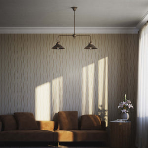 Industrial balance beam pendant light in brass with symmetrical double conical shade inspired by vintage design by Ghidini 1849 - Finish: OBM Bronze Satin Matt Brass