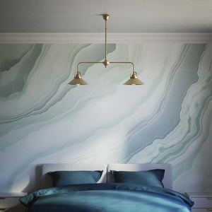 Industrial balance beam pendant light in brass with symmetrical double conical shade inspired by vintage design by Ghidini 1849 - Finish: OBS Bronze Satin Brass