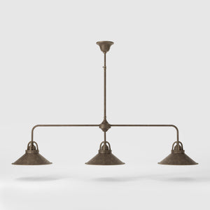 Brass chandelier with three conical shades, adjustable height, classic and versatile design by Ghidini 1849 - Finish: OAS Antique Brass