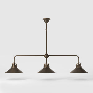 Brass chandelier with three conical shades, adjustable height, classic and versatile design by Ghidini 1849 - Finish: OBM Bronze Satin Matt Brass