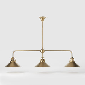 Brass chandelier with three conical shades, adjustable height, classic and versatile design by Ghidini 1849 - Finish: OBS Bronze Satin Brass