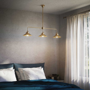 Brass chandelier with three conical shades, adjustable height, classic and versatile design by Ghidini 1849 - Finish: OBS Bronze Satin Brass