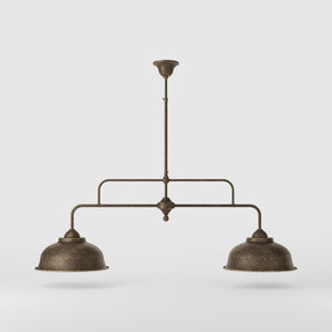 Industrial style pendant lamp in brass with two dome shades, vintage design Made in Italy from the Oslo collection by Ghidini 1849 - Finish: OAS Antique Brass