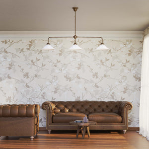 Balance pendant three lights in brass with cone-shaped white glass shades, minimalist horizontal structure, Sofia collection by Ghidini 1849 | Finish: OAS Antique Brass