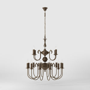 Majestic brass chandelier with two-tier design and 18 lights, elegant details Made in Italy by Ghidini 1849 - Finish: OAS Antique Brass