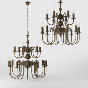 Majestic brass chandelier with two-tier design and 18 lights, elegant details Made in Italy by Ghidini 1849 - Finish: OAS Antique Brass