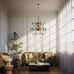 Majestic brass chandelier with two-tier design and 18 lights, elegant details Made in Italy by Ghidini 1849 - Finish: OAS Antique Brass