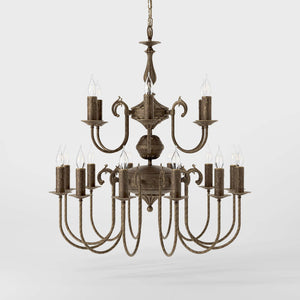 Majestic brass chandelier with two-tier design and 18 lights, elegant details Made in Italy by Ghidini 1849 - Finish: OAS Antique Brass